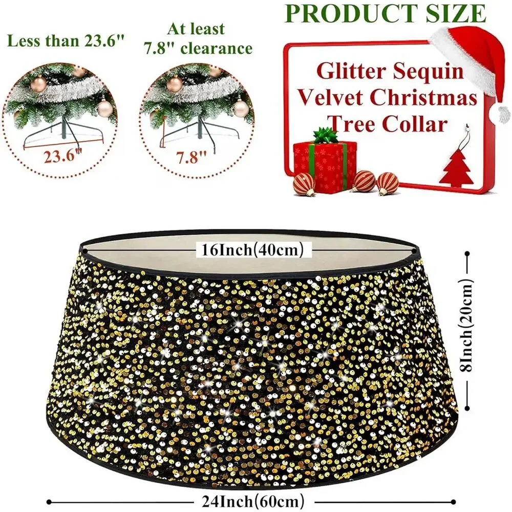 Gold Christmas Tree Collar Black Sparkly Tree Skirt
